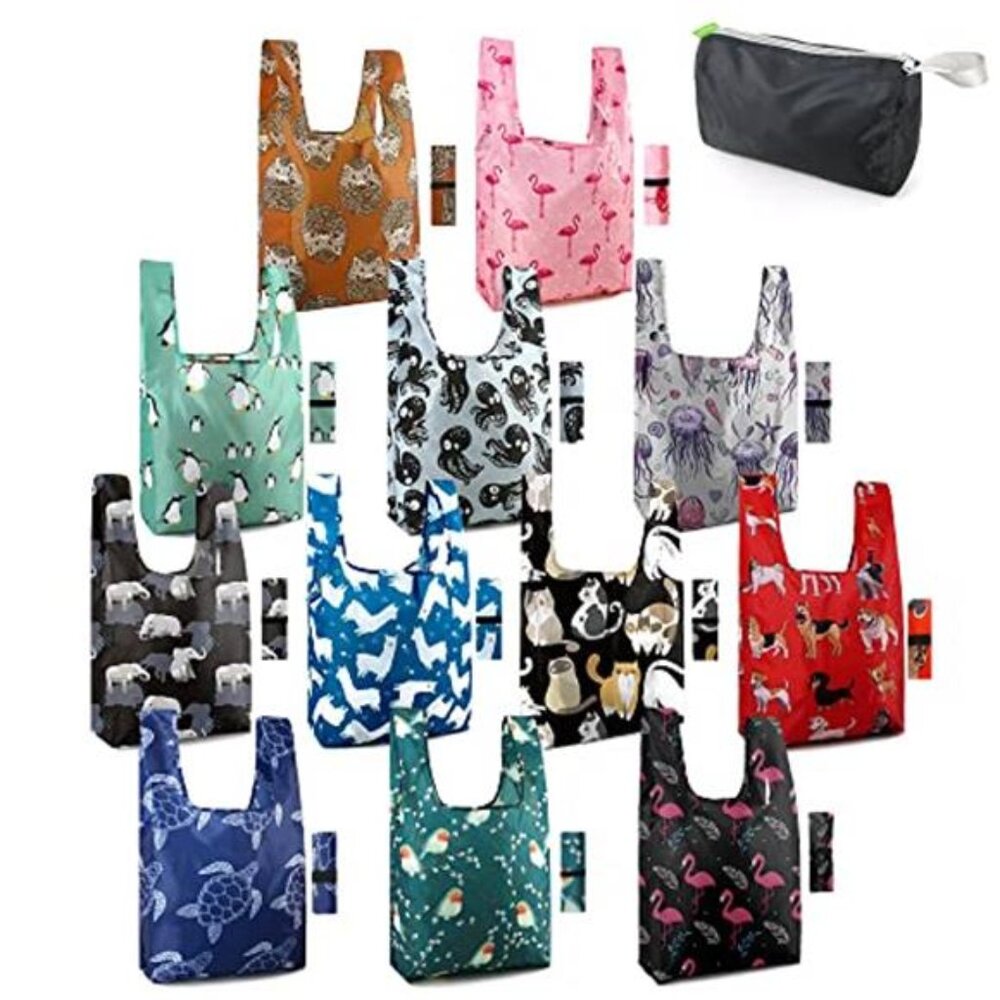 ANIMAL LOVER Gift High Quality 12 Pack TOTE BAGS Grocery Shopping Reusable Bags